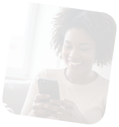 a happy african woman pressing her phone
